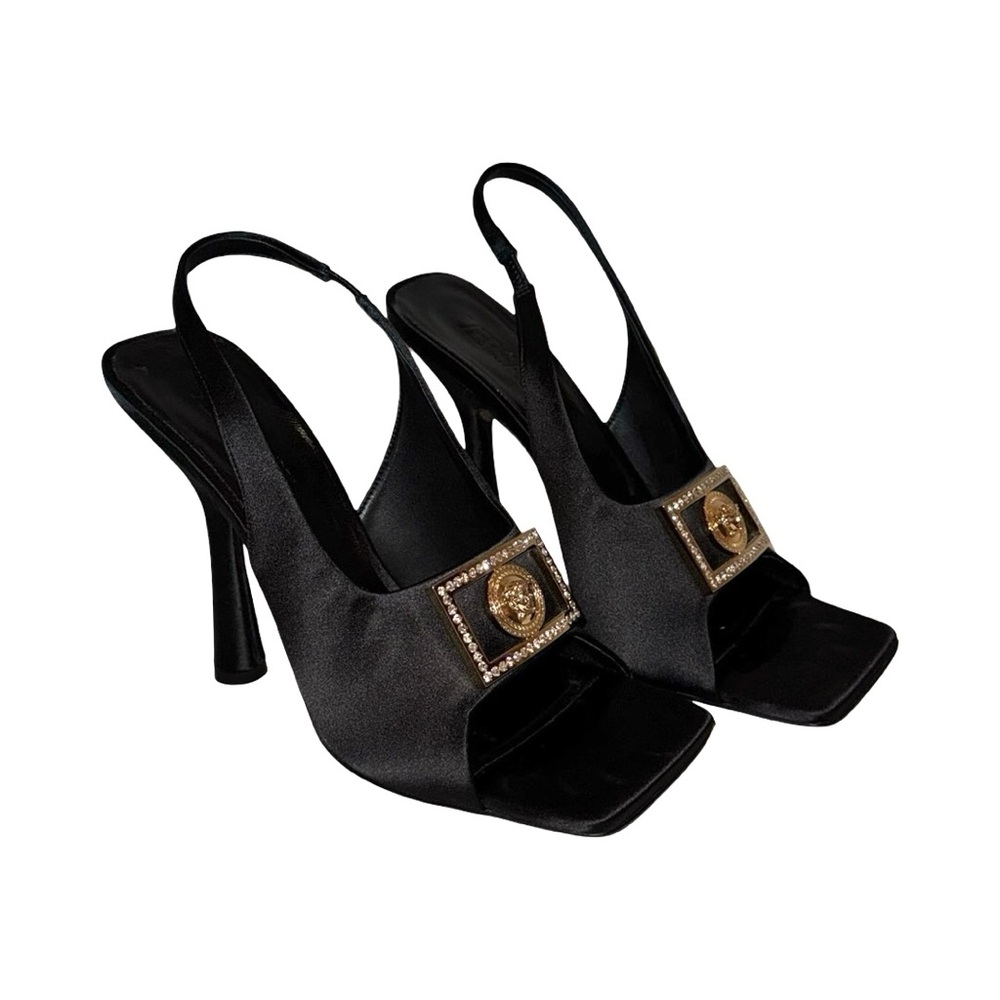 VERSACE Black Medusa Satin Slingback Heeled Sandals Black 41
